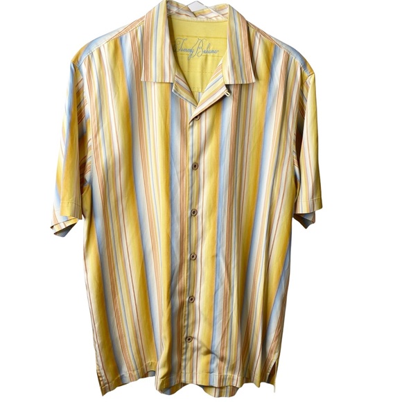 Tommy Bahama Silk Striped Short Sleeve Button Down Shirt Medium - Picture 2 of 8